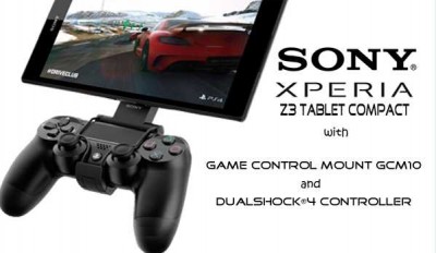 Xperia Z3 Tablet Compact dengan Mount GCM10 dan DualShock Controller